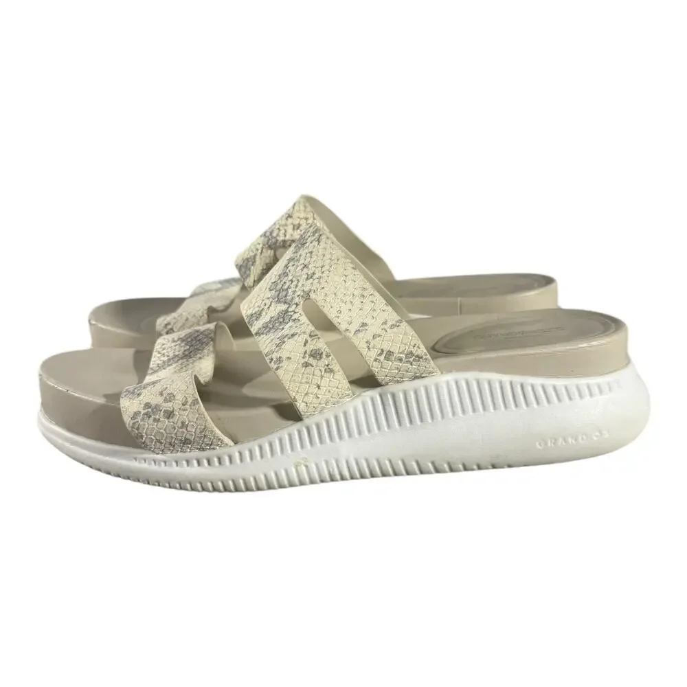 Cole Haan GrandØS Women’s Slide Sandals Snake Embossed Leather Cream Size 9